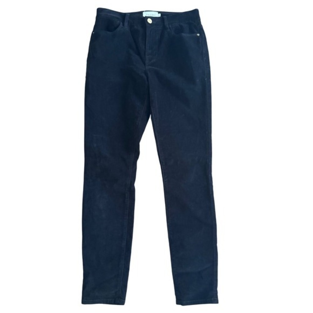 FRAME Black Velvet Corduroy Skinny Leg‎ Ankle Pants w/ Heart Patch - Women's